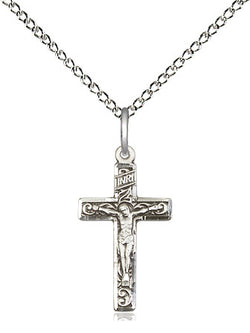 Crucifix Engraved, Sterling Silver with 18” light curb chain