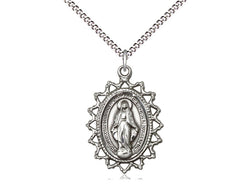 Miraculous Medal, Sterling, Oval with Light Curb Chain