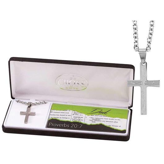 Cross Necklace for Dad Porverbs 20-7 - Stainless Steel 24 inch Chain