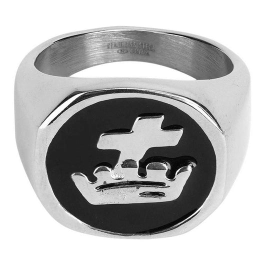 Stainless Steel Ring - Cross in Crown, Size 9