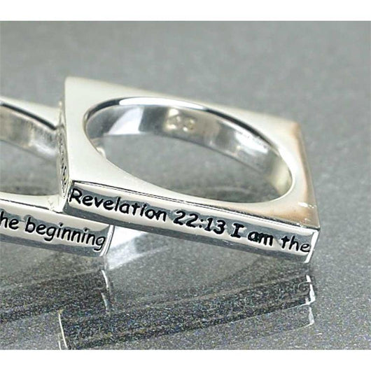 Square Ring Silver Plated - Revelation 22-13, Size 8