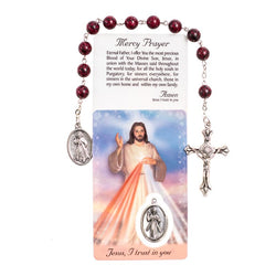 Divine Mercy Prayer Card with One Decade Rosary and Medal