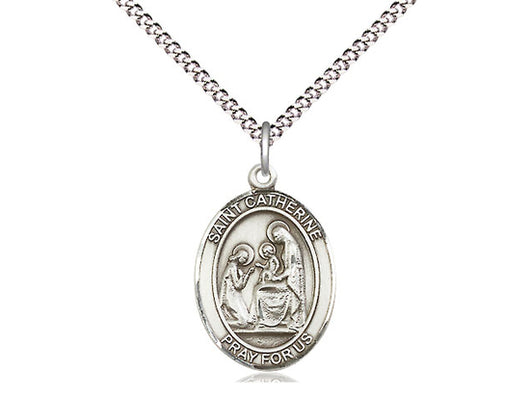 Saint Catherine of Siena Sterling Silver Oval Medal with 18” Chain