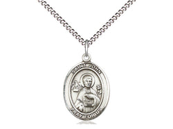 St. John the Apostle Sterling Oval Medal With 18” Light Curb Chain