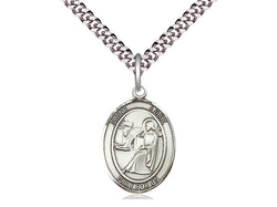 St. Luke Sterling Oval Medal With 24” Heavy Curb Chain