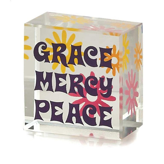 Tabletop Glass Grace, Mercy, Peace    1 by 1 in. cube