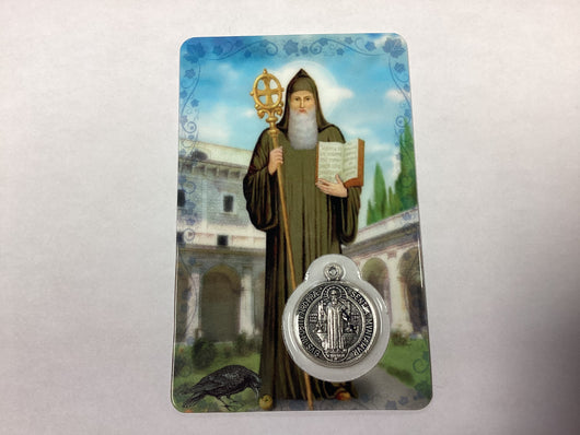 Saint Benedict Embossed Medal Prayer Card