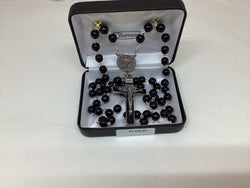 Black Glass Bead St. Benedict Rosary Boxed