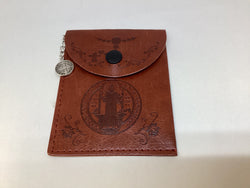 St. Benedict Medal Rosary Pouch Brown Faux Leather